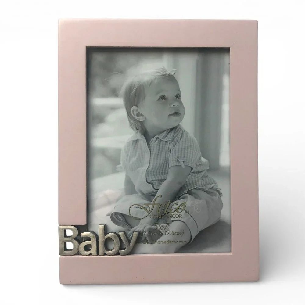 Pink 5 x 7 NWT Baby Photo Frame by Fetco Home Decor Raised Metallic Word 